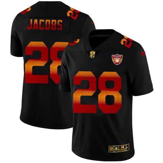 Las Vegas Raiders 28 Josh Jacobs Men Black Nike Red Orange Stripe Vapor Limited NFL Jersey